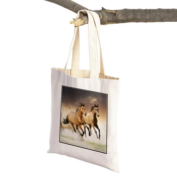 Модерна чанта за пазаруване с дивите животни, кон, чанта-тоут от супермаркета, дамски чанти-тоут с двустранно принтом, за многократна употреба женски холщовые чанти за пазаруване