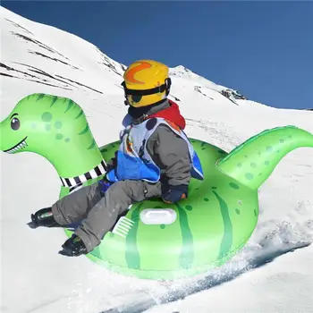 Надувное ски пръстен във формата на динозавър, бързо се надува, удобна дръжка за носене, тръба за пързаляне с шейна през зимата