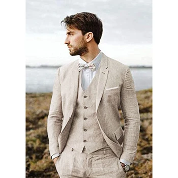 Нов дизайн ленено костюм за мъже от 3 теми Официално сватбен комплект за бала Оборудвана сакото на Младоженеца най-Добрият мъж смокинг Костюм Homme