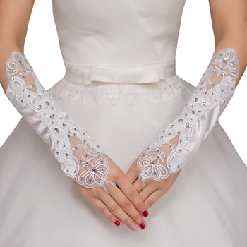 Нови Модни Дамски Дълги Дантелени Ръкавици, Бели Бродирани Мъниста Сатенени Дамски Ръкавици Без Пръсти, Сватбени Ръкавици За Сватби И Партита