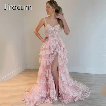 Рокля за абитуриентски бал с кружевными пайети Jirocum, блестящи дамски официални рокли за партита, многослойни коктейлни рокли с цепка на раменете от тюл 2024 година на издаване