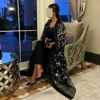 Саудитска Арабия, елегантни официални дамски официални рокли, двойка, рокли за абитуриентски бал с 3D цветя и пайети, наметало с дължина до щиколоток, черни вечерни рокли