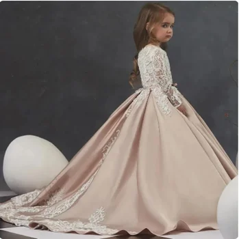 Сватбена рокля с цветя модел за момиче без ръкав Дължина до пода, празнична облекло за рожден Ден, бална рокля за първо причастие