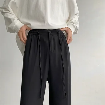 Сиво-черни костюмные панталони, мъжка мода, мъжки модел, панталони, Корейски Преки Свободни Широки панталони, Мъжки Офис Официални панталони