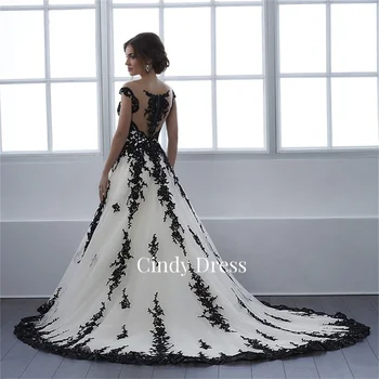 Синди Черно дантелено сватбена рокля с дълга опашка, вышитое Трапециевидное рокля без ръкави, Елегантни вечерни дамски рокли за бала 2023, вечерни рокли за гости
