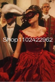 Сиси 2009 Тъмно-Червени рокли за бала на Хелоуин-Маски Винтажное Вечерна рокля с открити рамене във Викториански стил с 3D Рози и цветя модел Кустме