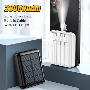 Слънчев Банка Хранене 20000 ма Преносим Powerbank С Led Осветление, Външно Зарядно Устройство, Повербанк За iPhone 12 13 11 Xiaomi