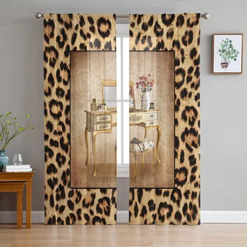 Тоалетка с леопардовым принтом, Прозрачни завеси за хол, спалня, кухня, декорации за прозорци, Завеси, Тюлевая завеса от Органза