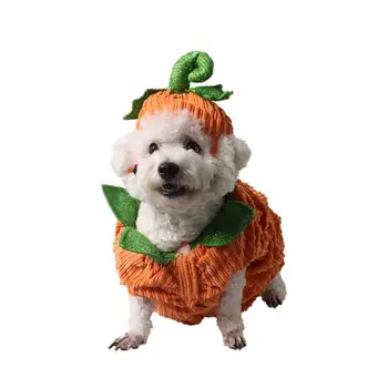 Удобен костюм тиква за домашни любимци от мека вельвета, костюми за домашни любимци на Хелоуин с шапка, рокля-тиква за cosplay, Оранжево котка, Фестивал на призраци