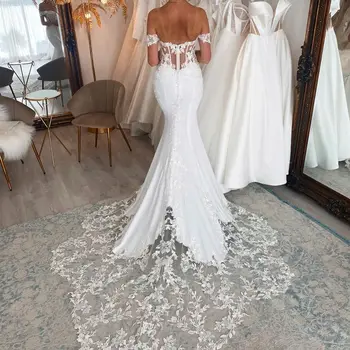 ФАТАПЕЗСКОЕ сватбена рокля С модерен корсетным елече от 3D форального дантела и ефектна пола Русалочкой с влак