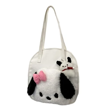 Чанта CanvasTote за момичета и жени с анимационни сладък куче, чанта за количка, чанта за пътуване с голям капацитет, чанта за отдих