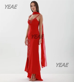 Червени рокли за бала Santorini, облечи шаферките във вид на спагети, сладко, за сватбени партита, расшитый мъниста колан, вечерни рокли коктейл с аромат на