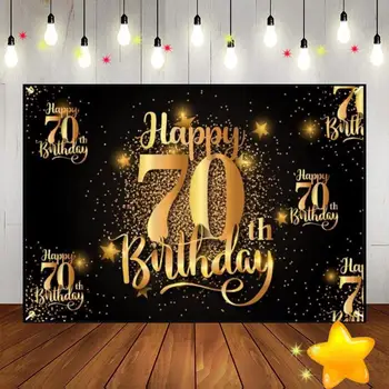 Честит 65-ия и 70-ия Рожден Ден на Фонова Картина Фонове Златен Синьо-Бяла Зелен Екран Сочна Торта Фенер Снимка Сладки